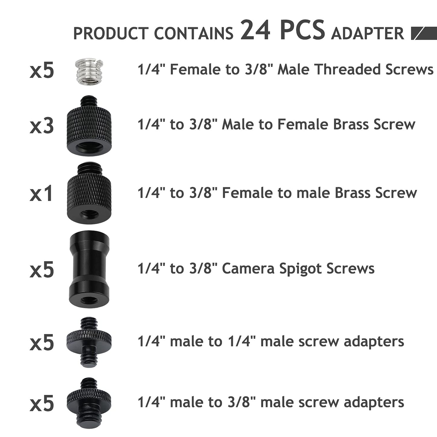 Frgyee 24 Pcs Camera Screw Adapter Set - 1/4 to 3/8 Tripod Mount Converter for Camera, Monopod, Ballhead, Flash Light Stand