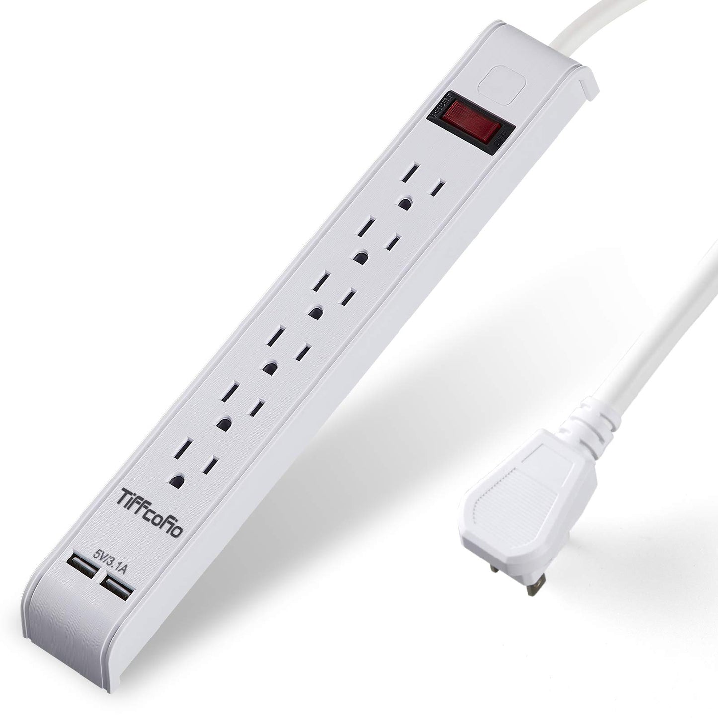 Power Strip Surge Protector with 6 Outlets & 2 USB Ports, 8 Feet Extension Cord, Flat Plug Outlet Strip, 1000 Joules Surge Protection, Wall Mount