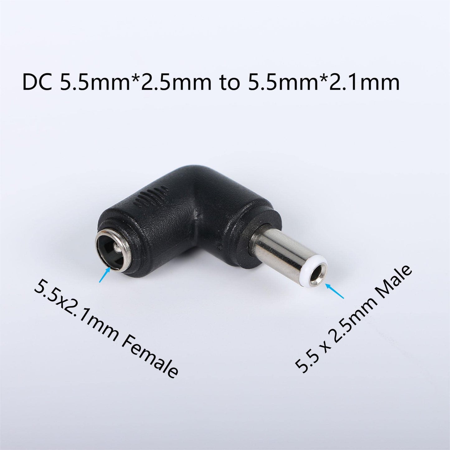 SHANFEILU DC Power Connector Adapter 90 Degree Angle DC5.5 x 2.5mm Male Plug to 5.5x2.1mm Female Jack Adapter Coupler DC 5521 Female to 5525 Male