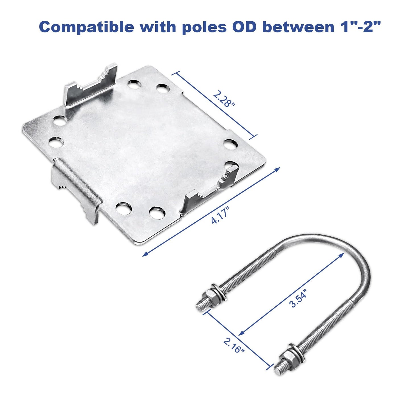 4 Sets Antenna Mast Clamp Cross-Over Bracket Kit with U Bolts for 1"-2" OD Poles, Heavy Duty Mounting Hardware for MINO Yagi TV Antennas, Security