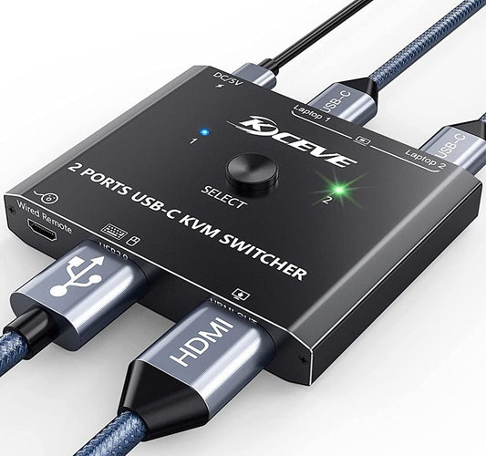 Type USB C KVM Switch 4K@60Hz, 2-Port Type C to HDMI, for 2 Computer Share 1 Monitor