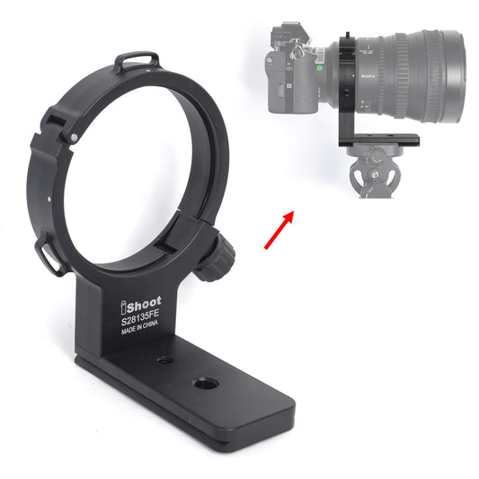 iShoot Lens Collar Support Compatible with Sony FE PZ 28-135mm f/4 G OSS SELP28135G, CNC Machined Lens Tripod Mount Ring, Bottom is ARCA Fit Quick