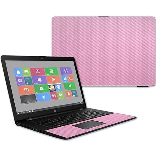 MightySkins Carbon Fiber Skin for HP 17T Laptop 17.3" (2017) - Solid Pink | Protective, Durable Textured Carbon Fiber Finish | Easy to Apply, Remove…