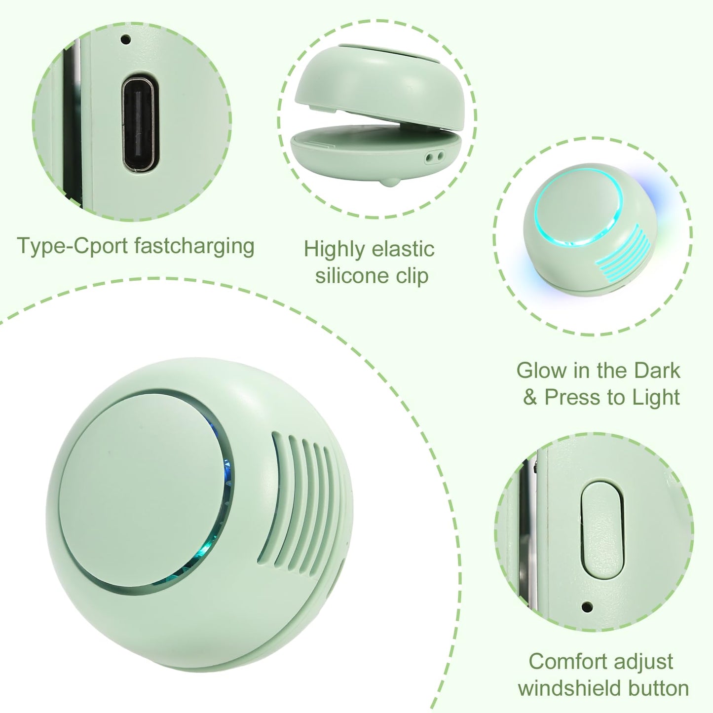 Lumoza Portable Silent Mini Bladeless Fan Clip On, 3 Speeds & Queit, Hands Free Shirt and Waist Clips Whirlwind Fans, USB Rechargeable, Night Light