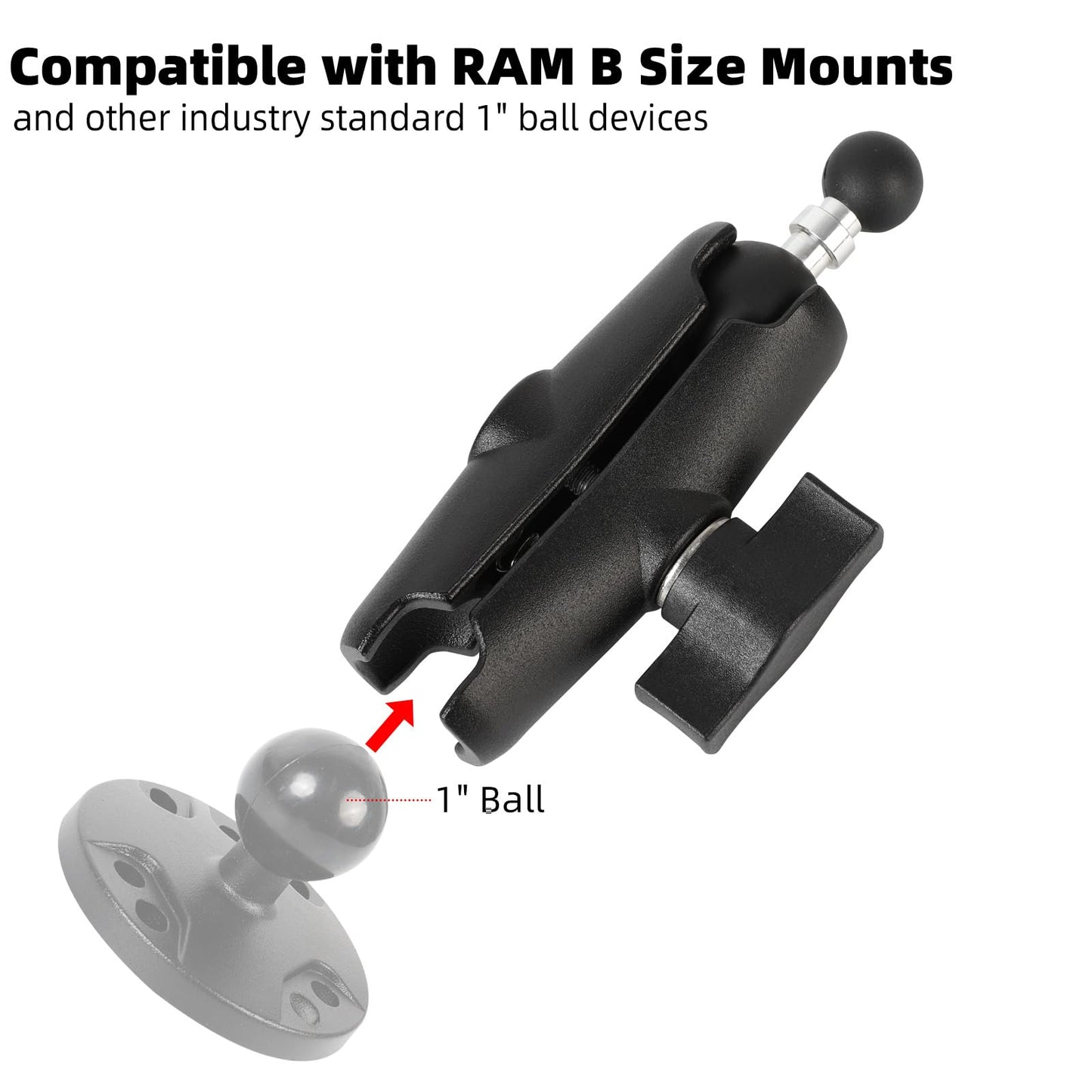 FPN 1 inch to 17mm Ball Adapter with 3.54" Medium Double Socket Arm, Compatible with RAM B Size Mounts, Fits Garmin GPS Mount and 17mm Swivel Ball