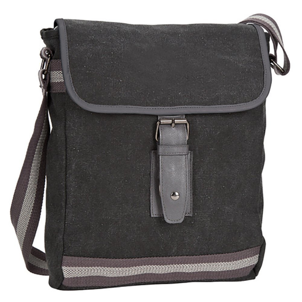 GOODHOPE Unisex-Adult Mini iPad Tablet Canvas with PVC Leather Messenger Bag, Grey