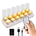 xyseamf 12 PCS LED Rechargeable Tea Lights Candles with Remote and White Base, Battery Operated Tealights with Flickering Flame for Home Wedding Decor