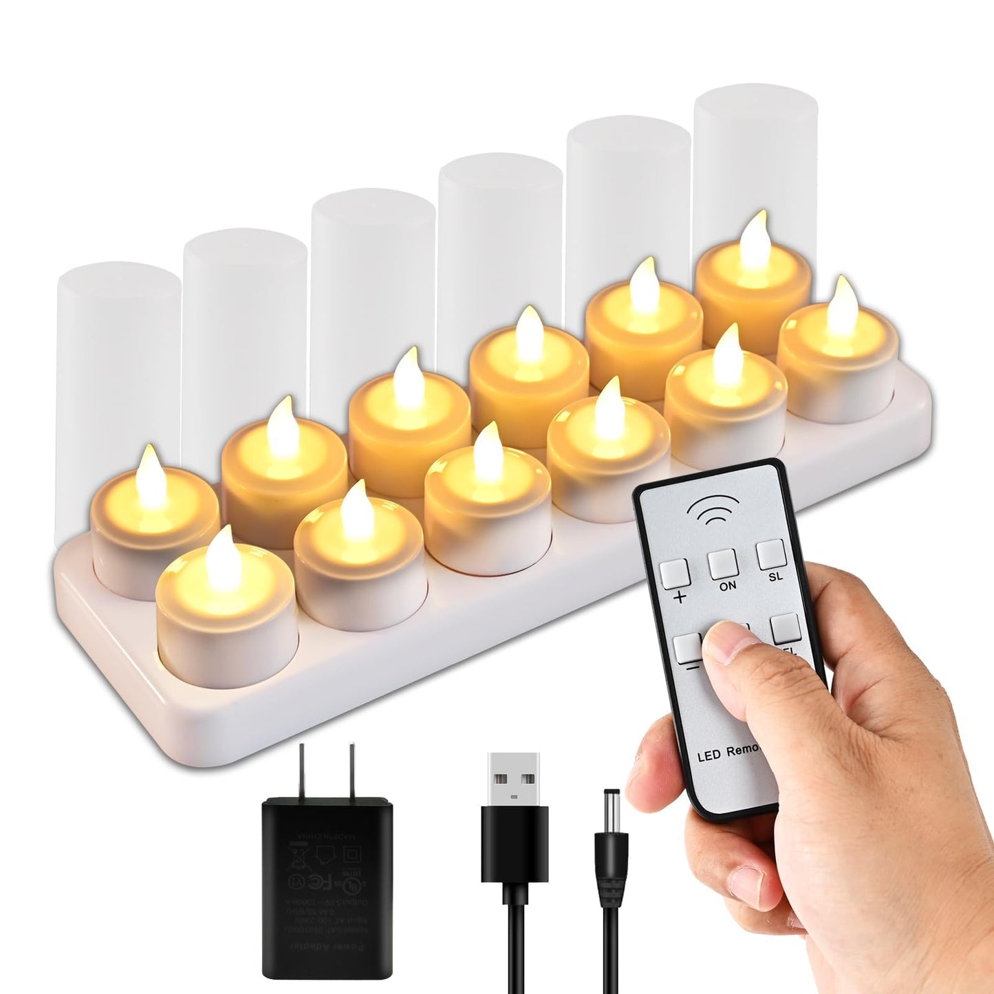 xyseamf 12 PCS LED Rechargeable Tea Lights Candles with Remote and White Base, Battery Operated Tealights with Flickering Flame for Home Wedding Decor