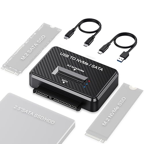 M2 NVMe SATA SSD Enclosure Hard Drive Reader USB 3.2 Gen 2 10Gbps External SSD Reader for 2.5" HDD SSD M.2 NVMe SATA (M Key&M+B Key),Support Sizes