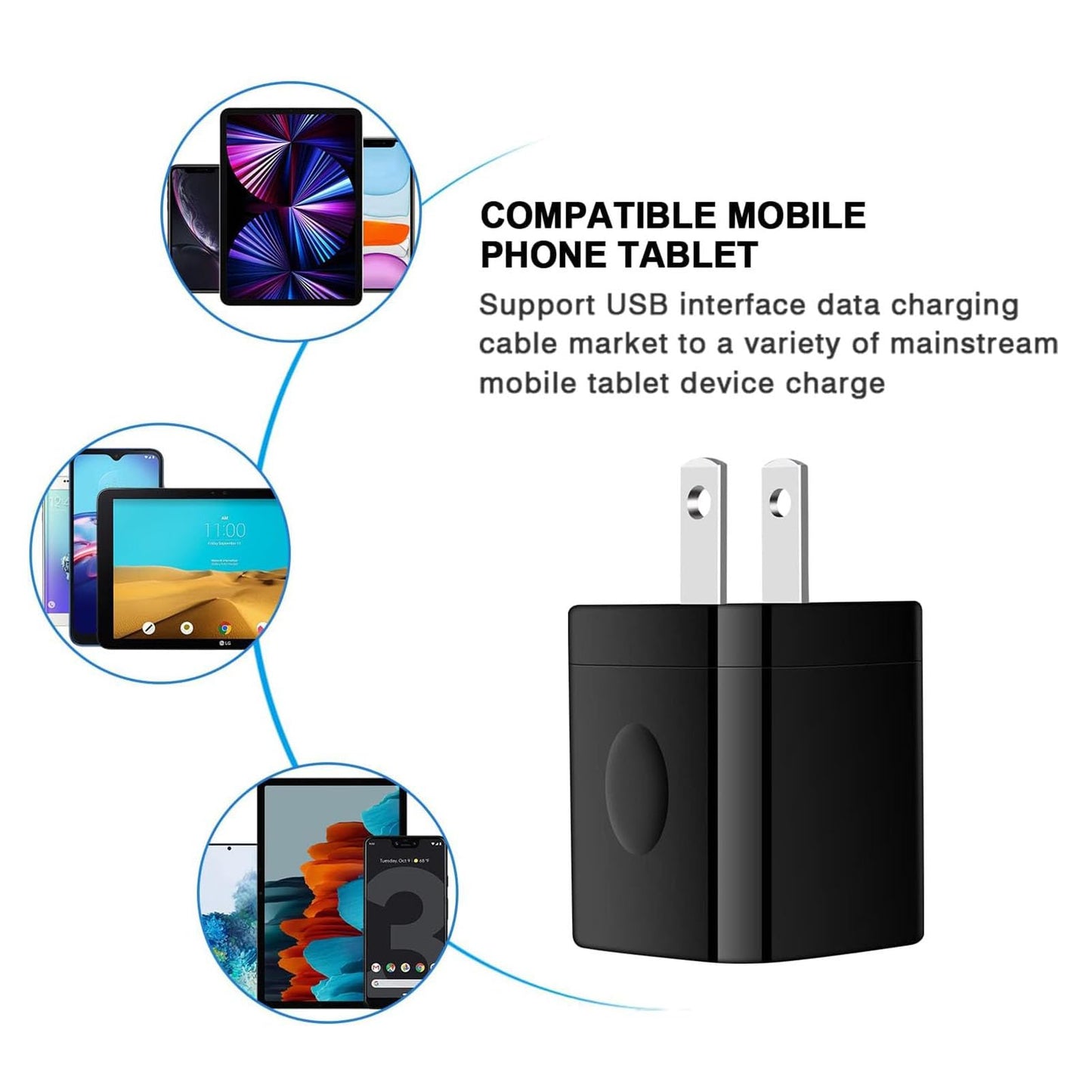 Black USB Wall Adapter, Charging Block, 3Pack Dual Port 2.1A Fast Wall Charger Brick Base Cube USB Plug Outlet Phone Charger Box for iPhone 16e 16 Pro