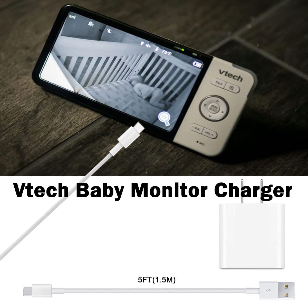 5V AC Power Adapter Charger and 5ft USB Charging Cord Cable Compatible with Vtech RM5754/HD/2HD, VTech RM5764/HD/2HD, VTech RM5864/HD/2HD, VTech