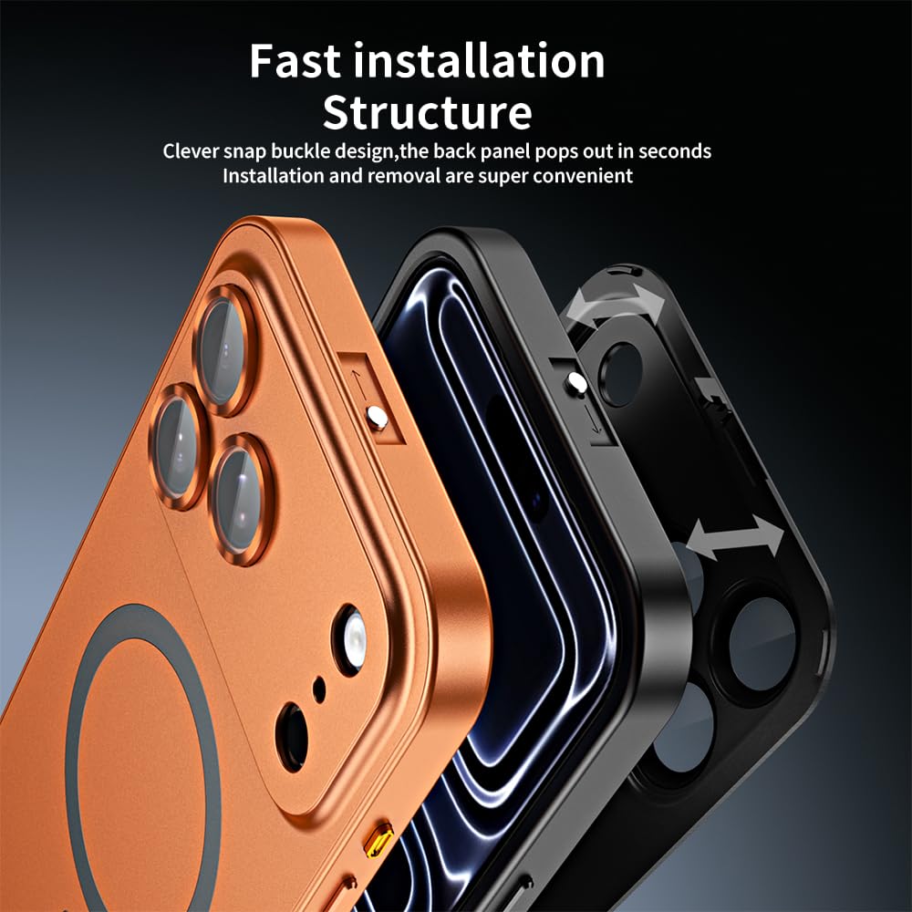 YAOZOCASE for iPhone Case,Compatible with MagSafe,Magnetic Luxury 2 in 1 Aluminum Metal Frame PC Backboard,Slim Fit Military Grade Drop Protection