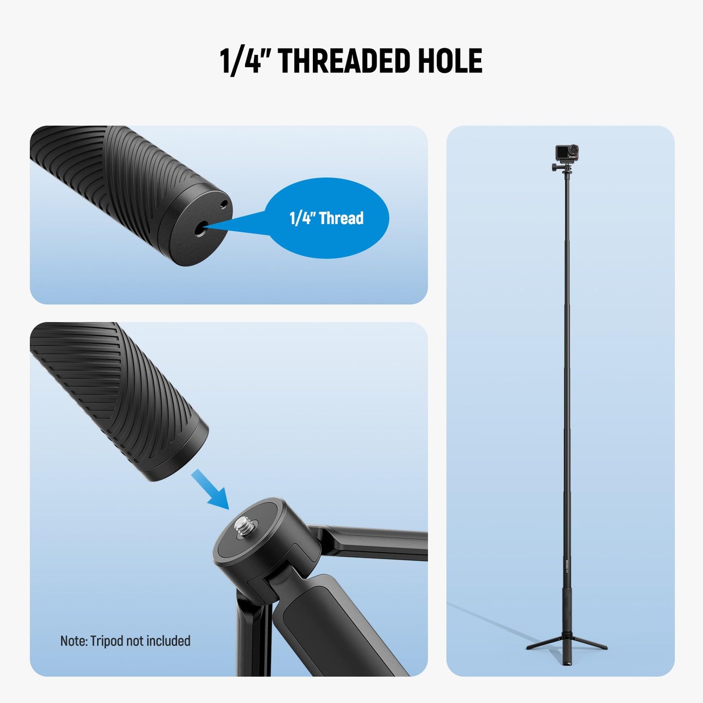 NEEWER Extension Rod Kit Compatible with DJI OSMO Action 5 Pro 4 3 GoPro Insta360 AKASO, 60.5" Invisible Selfie Stick, Action Camera Adapter