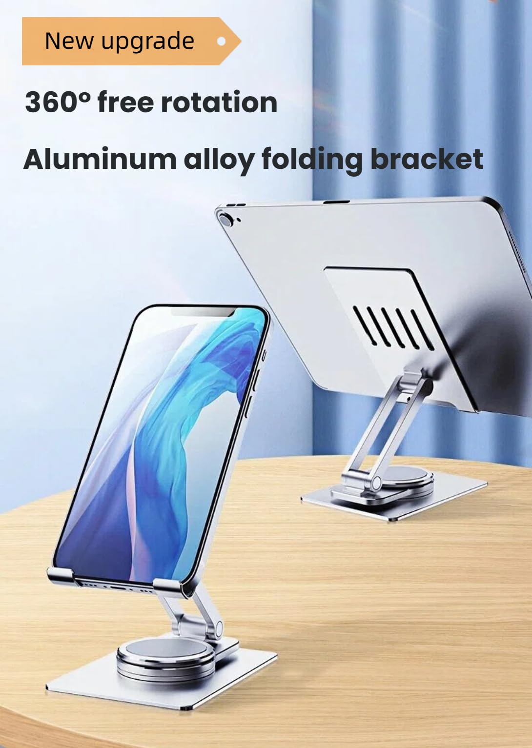 Chapter Seven Aluminum Cell Phone & Tablet Stand for Desk,360° Rotating Foldable Mobile Stand,Home Office Desk Accessories Gifts for iPhone 17 16 15