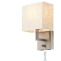 Bedside Wall Mount Light with Dimmer Switch and Two USB Charging Port,Fabric Linen Shade Wall Sconces Light with Plug in Cord and Satin Nickel Finish