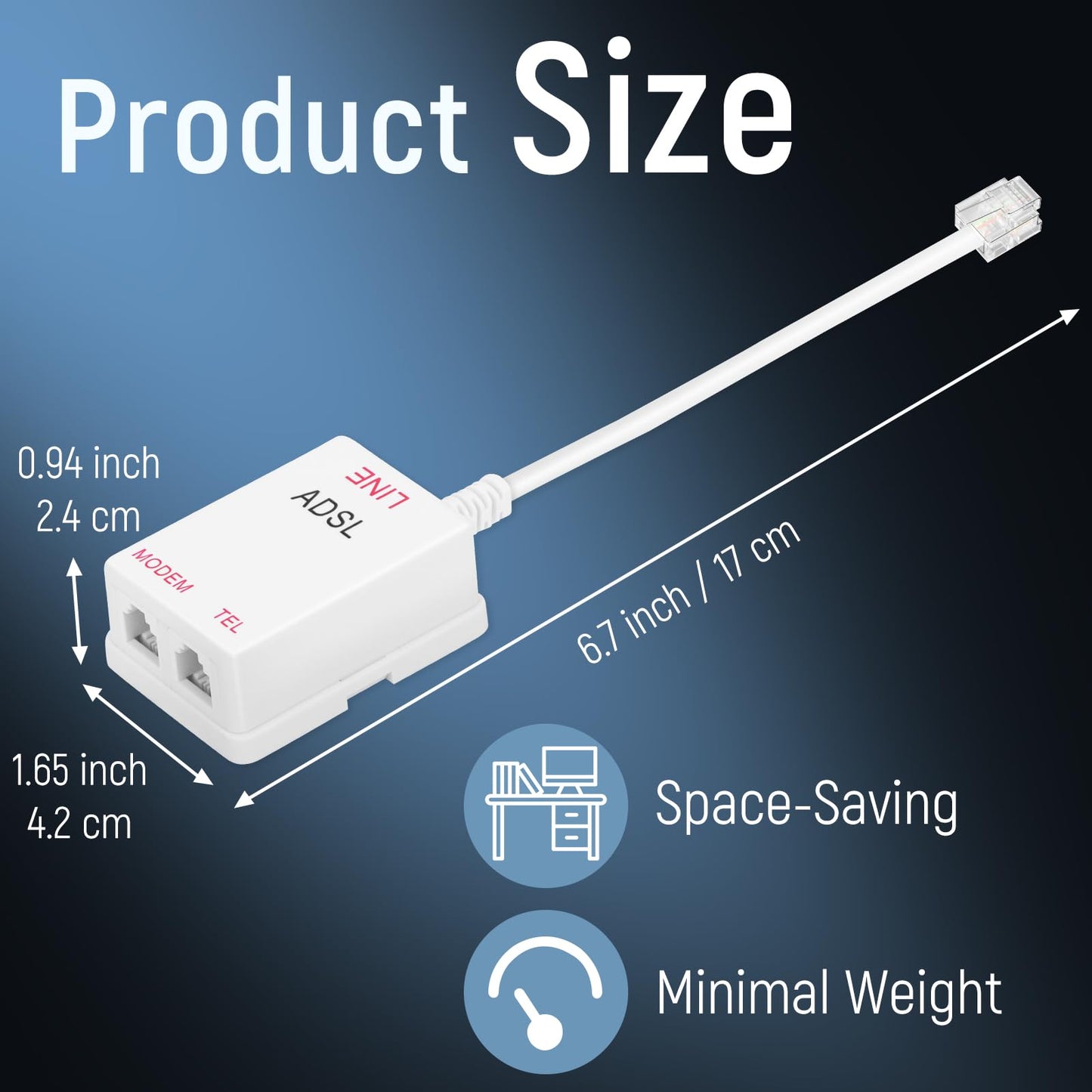 Uvital in-Line DSL Filter Splitter, ADSL Splitter Filter, DSL Filter for Landline Phone, RJ11 6P2C Male to 2 Female Telephone DSL Modem, White (2PC)