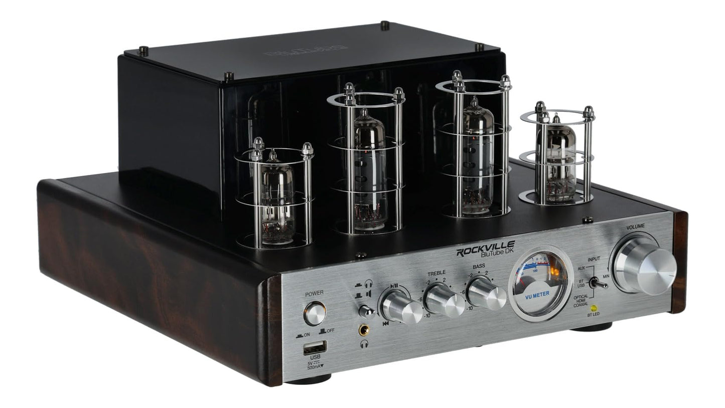Rockville BluTube DK Audiophile Tube Amplifier with Bluetooth, 35Wx2 RMS @ 4 Ohm, HDMI/Optical/Coaxial Inputs, Sub Output, USB, RCA, VU Meter