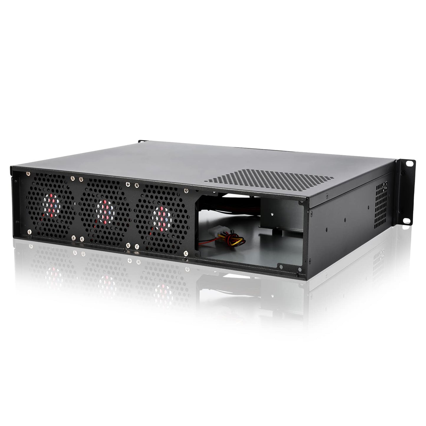RackChoice 2U Server Chassis Short Depth 14.17" Front I/O with 2 x 3.5“ (int.) mATX M/B,Support ATX PSU with Either top or Side Cooling
