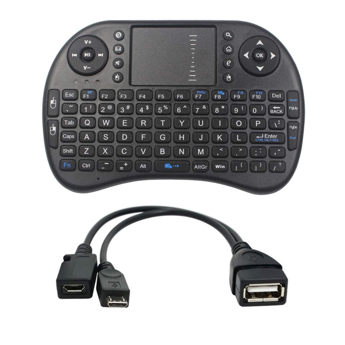 Mini Wireless Keyboard 2.4GHz Touch-pad Mouse Combo Plus OTG Cable - TV xStream, Compatible with Firesticks, Android TV Box, IPTV, 4K Media Stick
