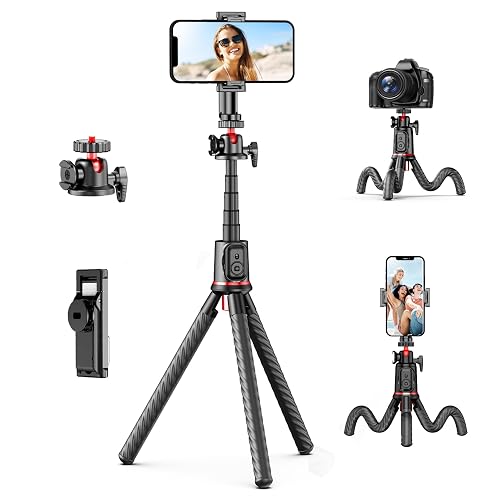 Fotopro Flexible Phone Tripod, Mini Camera Tripod with Wireless Remote Phone Holder, 360° Rotation Extendable Phone Tripod Stand for Video Recording