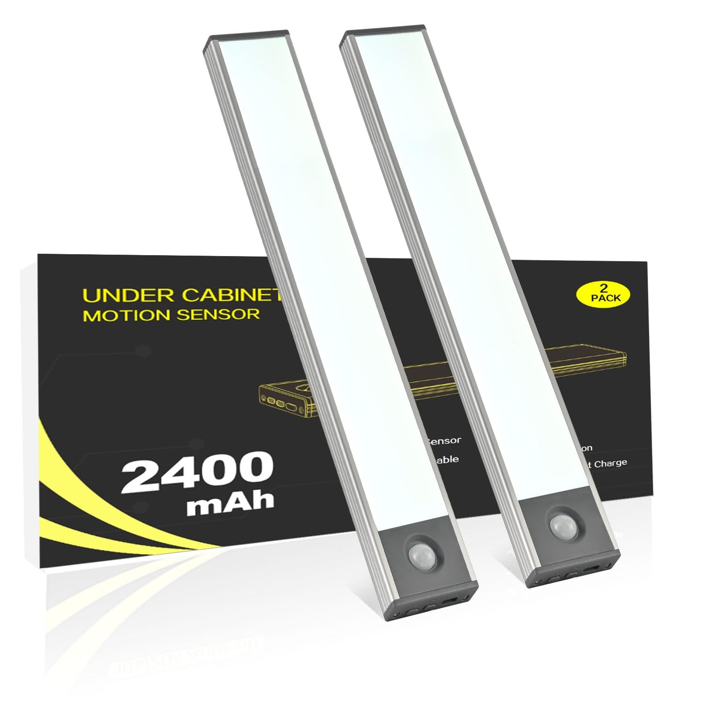 Under Cabinet Lighting, 2400mAh Rechargeable Motion Sensor Light Indoor, Cordless Closet Lights with 10s/20s Delay, Magnetic Under Counter Lights