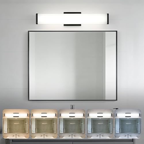 LEDVANCE Sylvania 24" Modern Vanity Lights for Bathroom, 22W, 5 Temperature Select (2700K/3000K/3500K/4000K/6000K), Dimmable, Square Shape, Black