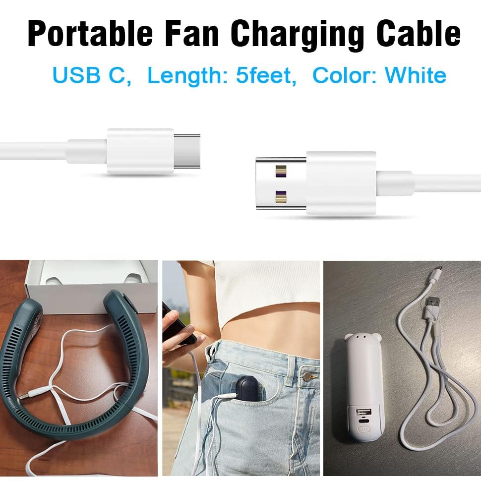 USB C Fan Charger Cable for JISULIFE Handheld Mini Fa-n, Aluan, WiHoo, KIDEE, ZEEFO,FrSara,CIVPOWER Neck Fa-n, HomeLifairy, SWEETFULL Replacement
