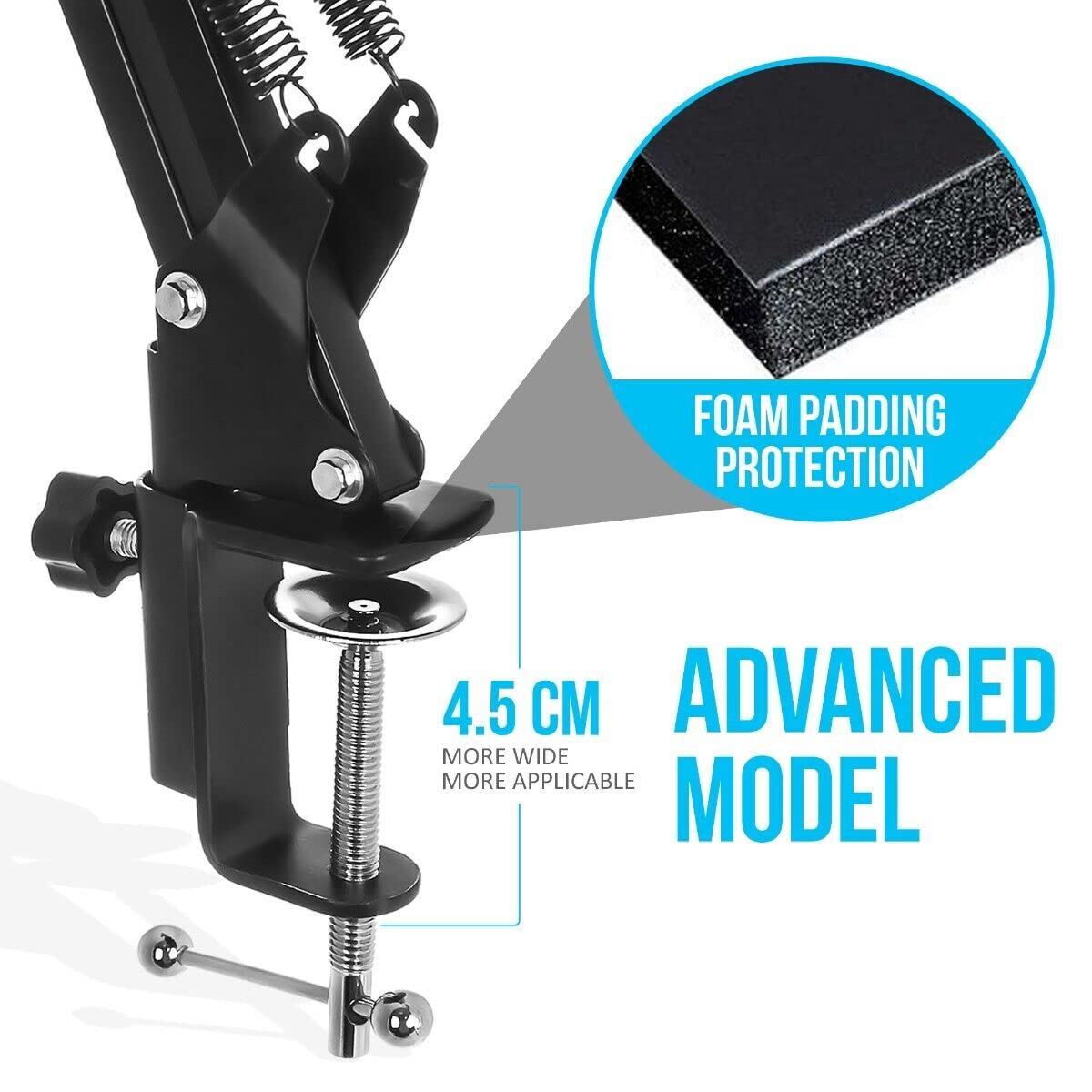 StreamEye BOOMARM1 Boom Arm Mic Stand with Desktop Mount (Pair), Detachable Clips, Professional Grade XLR Cables, Microphone Pop Filters and Cable