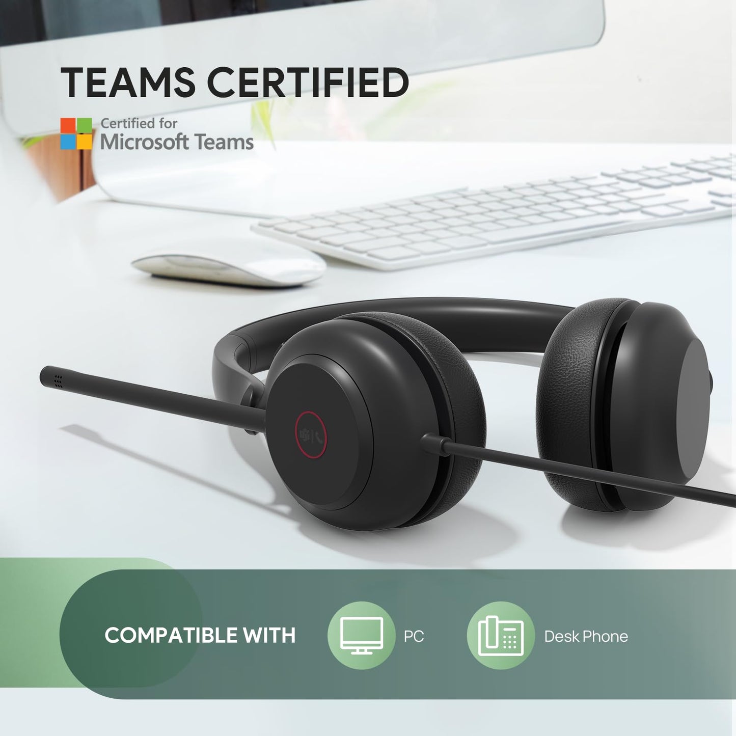 Yealink UH35 USB Headset for PC, Wired Headphones with Noise Cancelling Microphone, Certified Teams, All-Day Comfort Design, Stereo Headset for Home