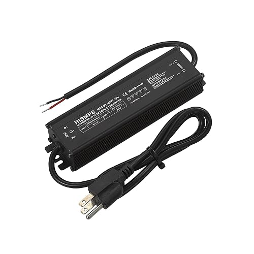 HISMPS 60W 12V Waterproof IP67 Power Supply 100V-240V AC to 12V 5A DC LED Constant Voltage Driver Converter Transformer Adapter with 3-Prong Plug 3.3