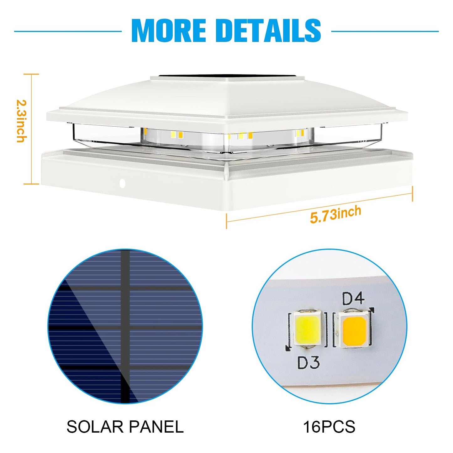 VOLISUN Solar Post Cap Light Outdoor Waterproof 12pack,Solar Fence - Post Lights for 4x4 5x5 6x6 Wooden/Vinyl Post,White Deck Cap Light Solar Powered