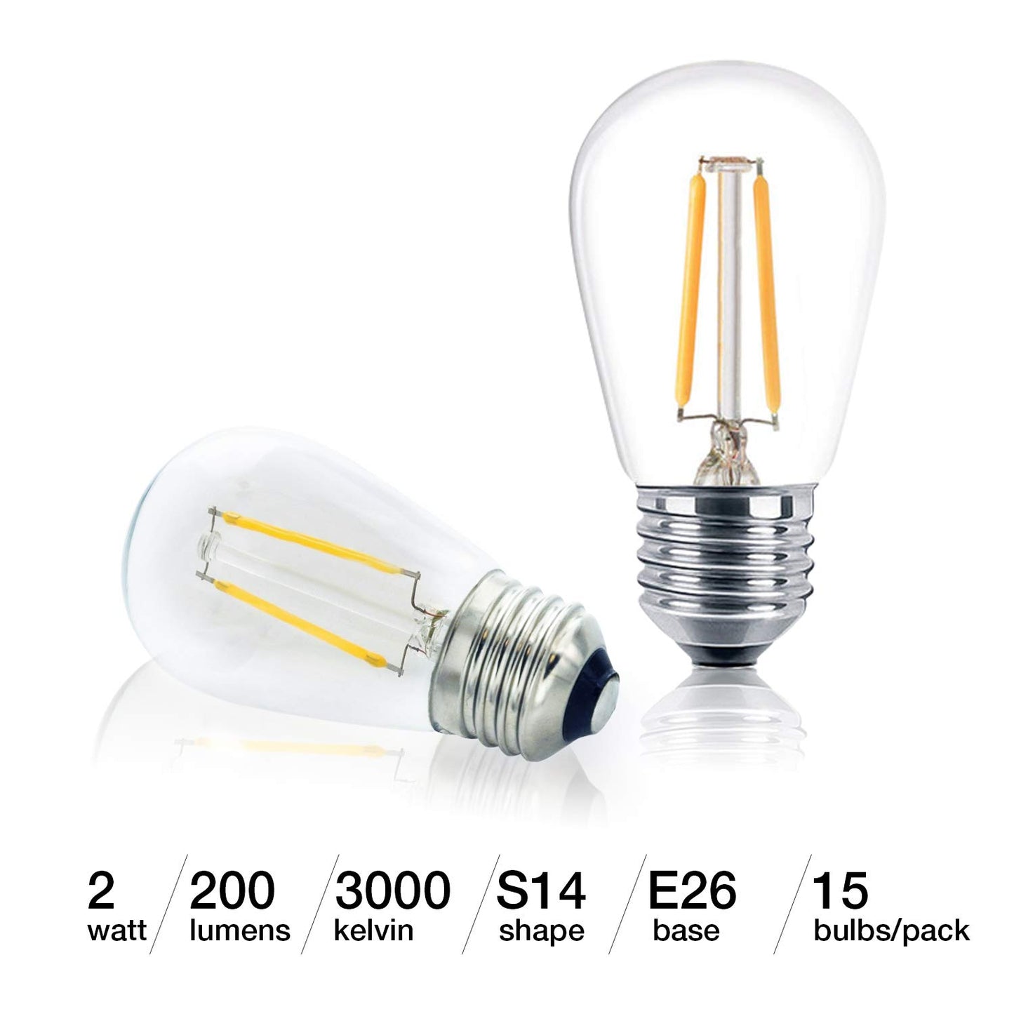 Brightech Ambience PRO Replacement LED Light Bulbs, 2 Watt Vintage Plastic LED Edison Bulbs, 3000K Neutral White Dimmable Outdoor String Lights Bulbs