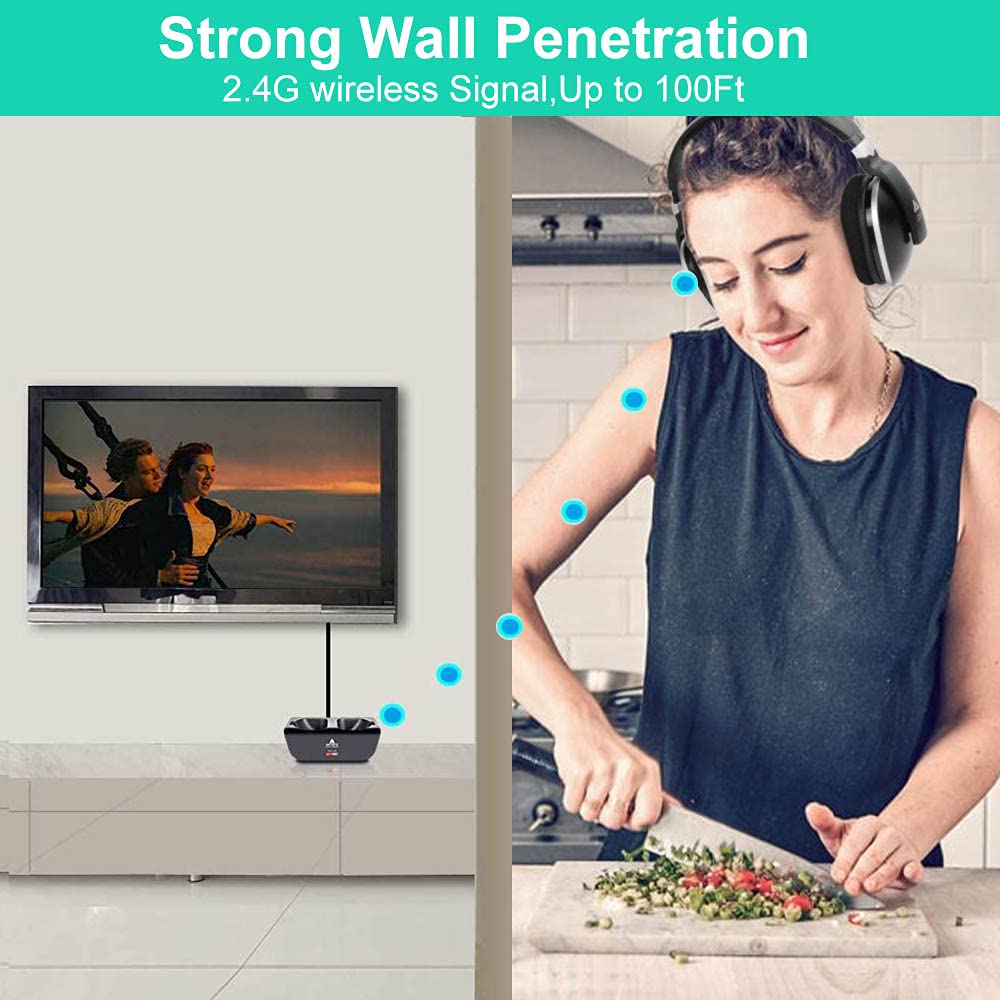 MONODEAL Wireless TV Headphones, Over Ear Headsets for TV Watching with Charging Dock, 2.4GHz RF Transmitter, 100ft Wireless Range and Rechargeable…