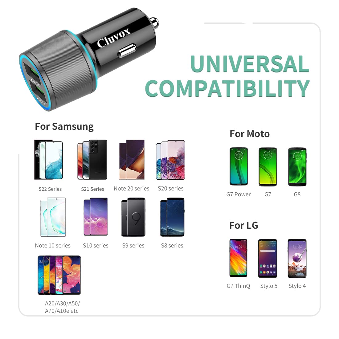 Rapid USB C Car Charger, Compatible for Samsung Galaxy S26/S25 Plus/Ultra/S24/S23/S22/S21/Note 20/10/S20/S10+/S9/A56/A36/A50/A70, Quick Charge 3.0
