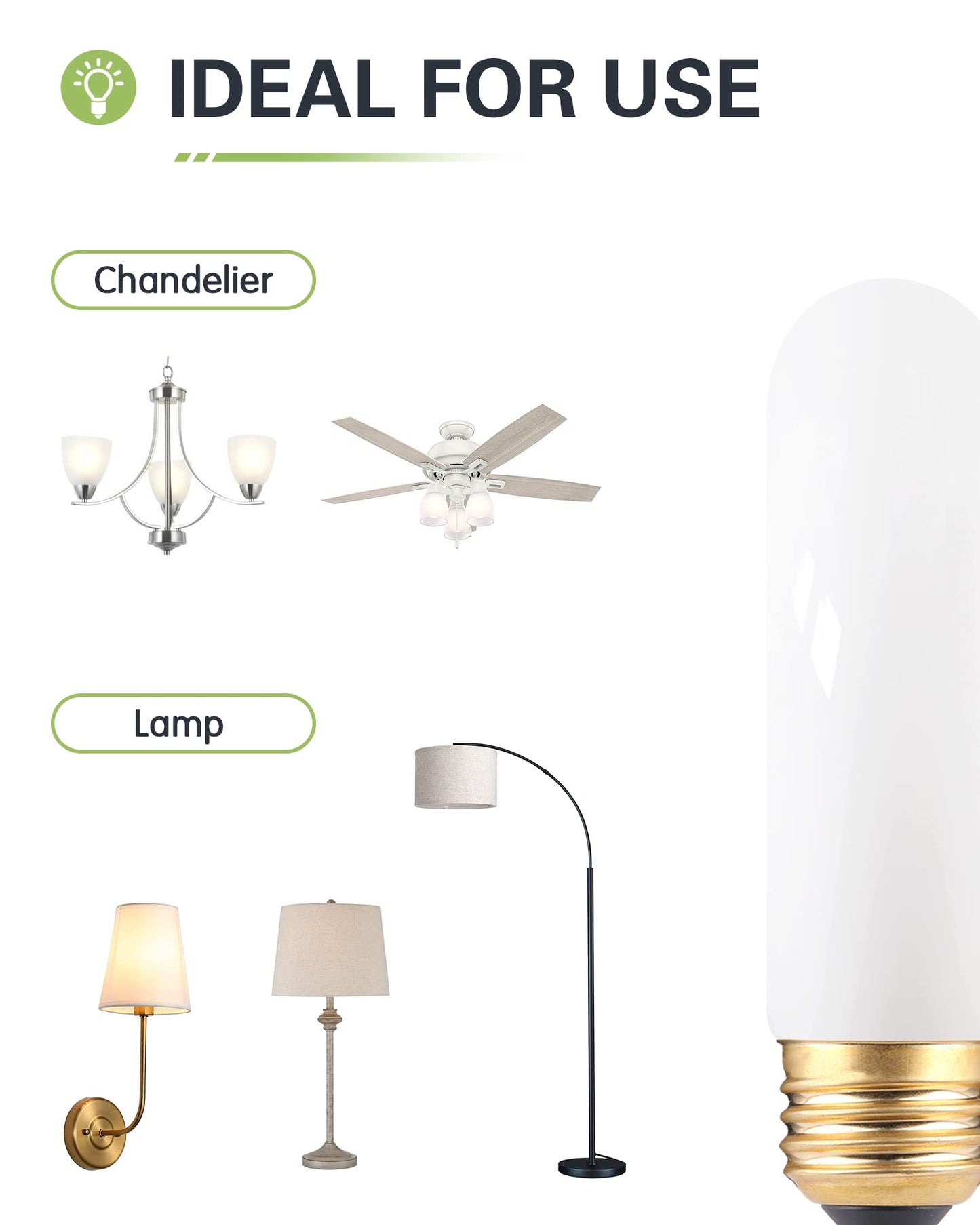 40W Equivalent T10 LED Light Bulb, Deep Frosted Glass Dimmable T30 Invisible Filament Bulb, Daylight Bright White 5000K, 4 Watt E26 Base Milky LED