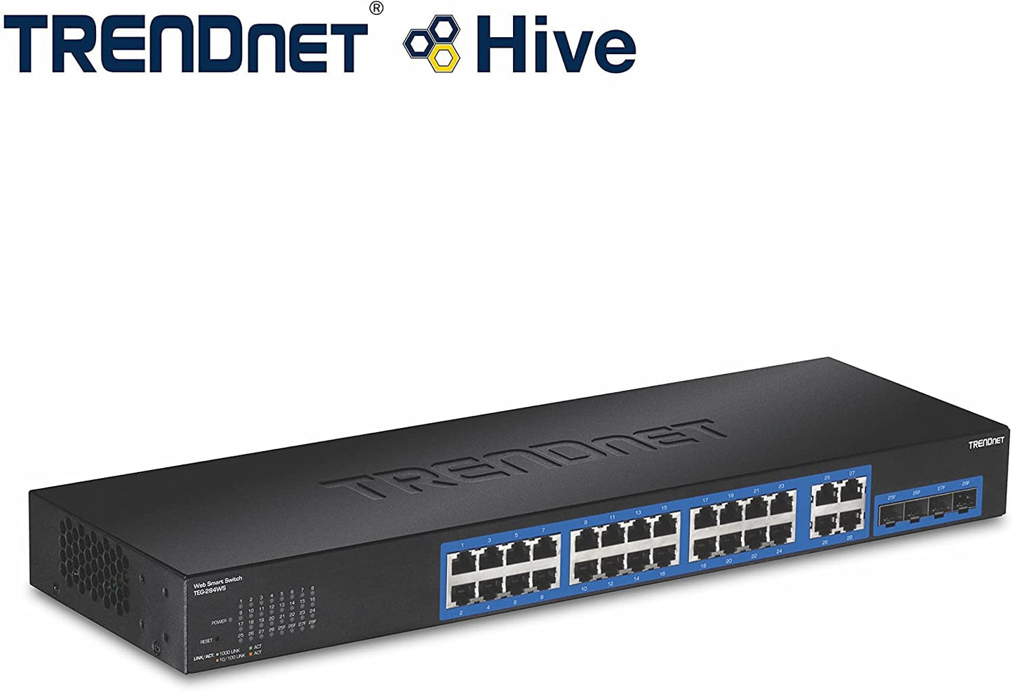 TRENDnet 28-Port Gigabit Web Smart Switch, 24 x Gigabit Ports, 4 x Shared Gigabit Ports (RJ-45/SFP), VLAN, QoS, LACP, IPv6, 56Gbps Switching Capacity