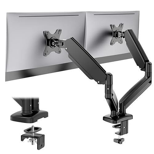 DUMOS Dual Monitor Stand for Desk, Gas Spring Monitor Arm for 2 Monitors Max 32 Inches, Fully Adjustable Double Monitor Mount, VESA Mount