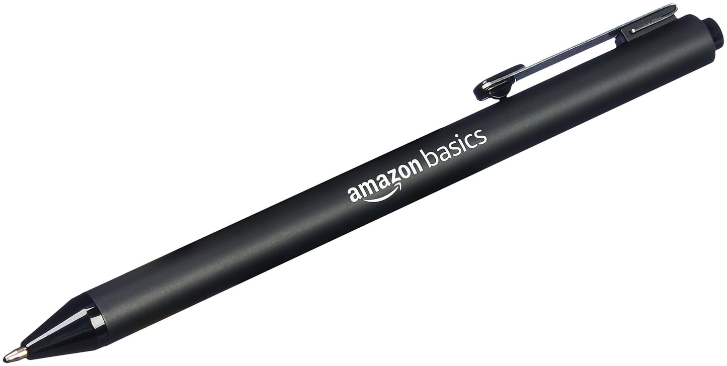 Amazon Basics Retractable Ballpoint Pens with Comfortable Grip for Smooth Writing, Black, Note-Taking, Office and School Supplies, 12-Pack
