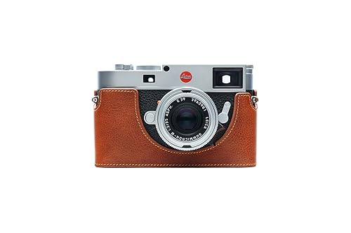 BolinUS For Leica M11 Camera Case, Handmade Genuine Real Leather Half Camera Case Bag Cover for Leica M11 Camera Bottom Opening Version + Hand Strap