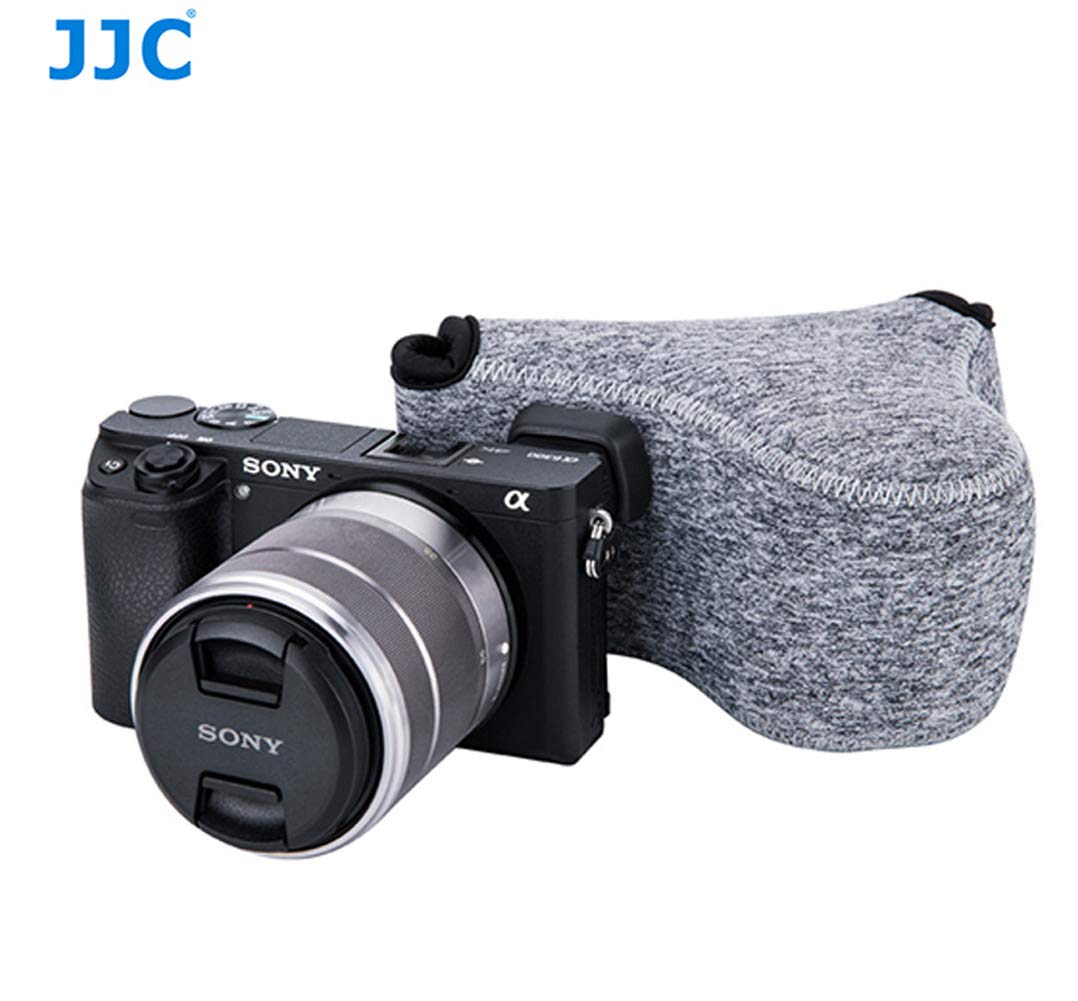 JJC Grey Ultra Light Neoprene Camera Case for Sony a6600 a6500 a6400 a6300 a6100 a6000 a5100 +18-55mm/E 50mm F1.8 Lens, Pouch Bag for Fuji X-T30 X-T20