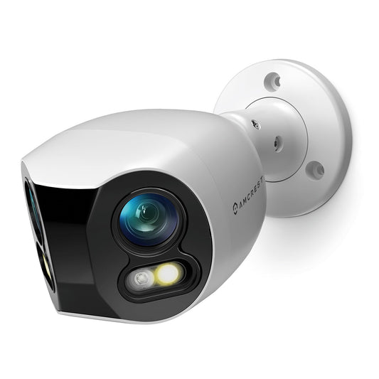 Amcrest Dual-Lens 4K (8MP) Outdoor Security POE Camera, 2 x 4MP Lenses PoE AI Bullet IP Camera, 65ft Night Color, Face Detection, Panoramic 180° FOV