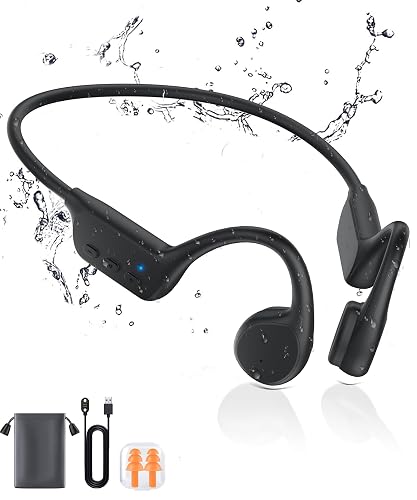 Rumatas Bone Conduction Headphones, Swimming Headphones Underwater Open Ear Built-in 32GB Memory IPX8 Waterproof for Swimming, Running, Cycling