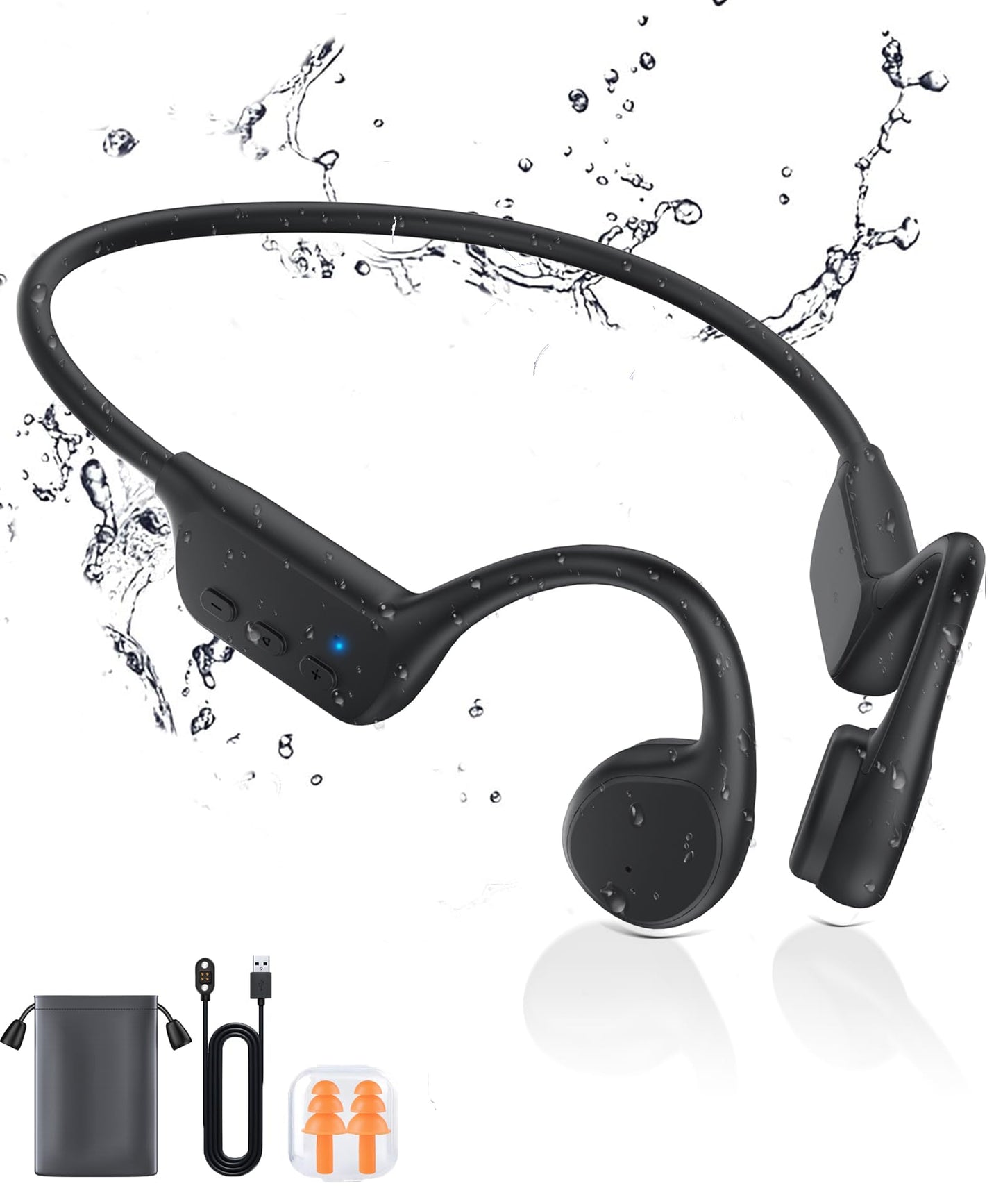 Rumatas Bone Conduction Headphones, Swimming Headphones Underwater Open Ear Built-in 32GB Memory IPX8 Waterproof for Swimming, Running, Cycling