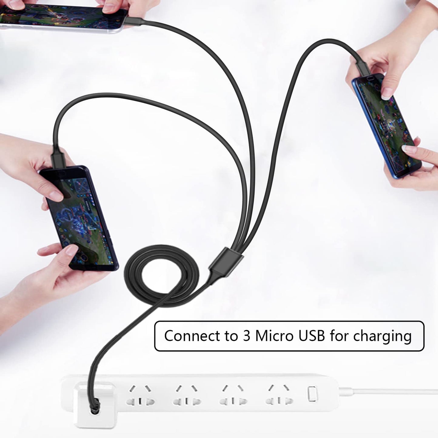 Micro USB Splitter Cable,3 in 1 USB A 2.0 Male to 3 Micro USB Charging Data Cable,Support 3 Micro USB Devices at The Same use(1M/3.3ft)