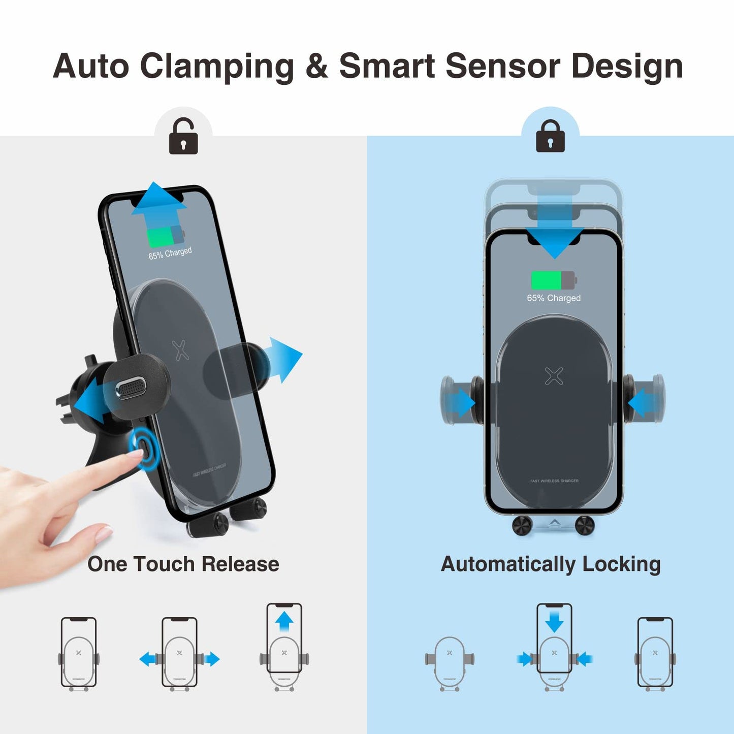 MOCA Wireless Car Charger, Qi 15W Auto Clamping Car Wireless Charger Air Vent Car Phone Mount Compatible with iPhone 17/17 Pro/17 Pro Max/16
