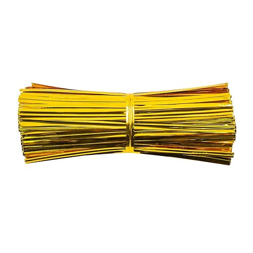 JoyRay 760PCS 4 Inches Metallic Twist Ties Plastic Cable Ties Reusable for Bread/Candy/Cookies/Party Cello and Bakery Bags(Gold)