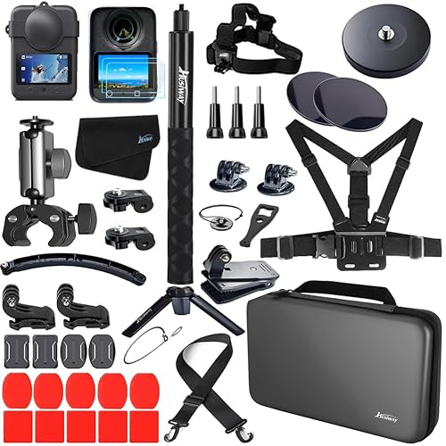 Husiway Accessory Kit for DJI Osmo 360 Magnetic Mount Bundle with Carrying Case Selfie Stick Glass Screen Protector Silicone Case Head/Chest Strap