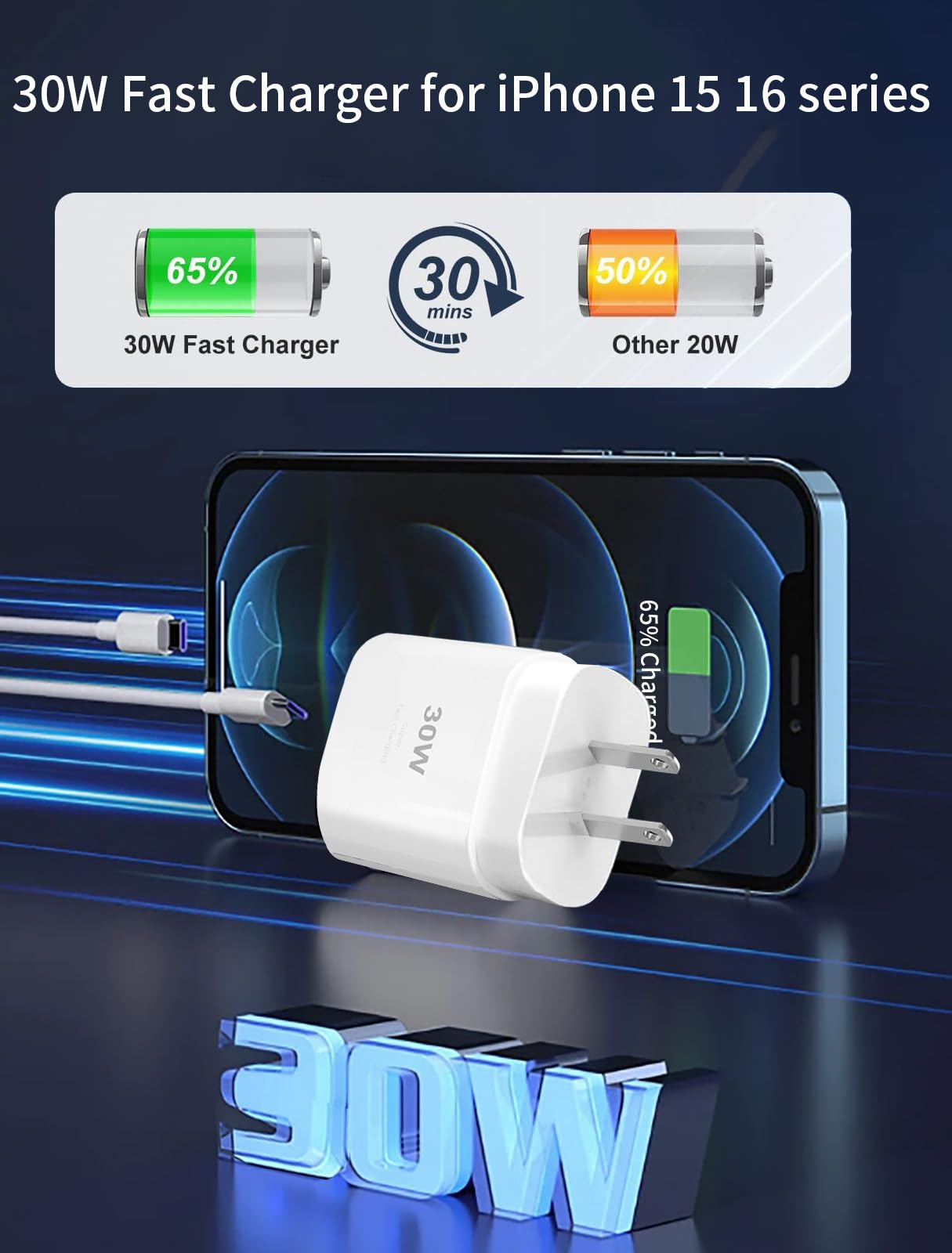 i Phone 16 15 Pro Charger Fast Charging?30W USB C Super Fast Charger Block with 10ft Long Type C for i-Phone 16/16 Pro/16 Pro Max/16 Plus/15/15 Pro