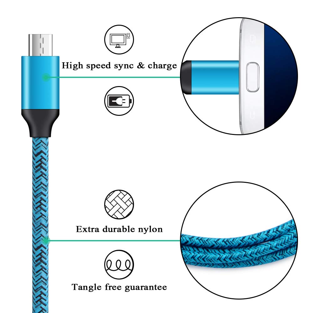 Android Charger Micro USB Cable 2 Pack 6ft Long Braided Cords Fast Charging Compatible for Samsung Galaxy S7 S6 Edge/Active, J8 J7 J3 V, Moto E5 G5 G6