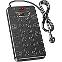Surge Protector Power Strip with 22 Outlets 6 USB Ports(2 USB C), 1875W/15A, 6.5 FT Flat Plug Heavy Duty Extension Cord with Multiple Outlets for Home